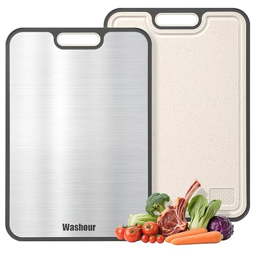 Titanium Cutting Boards for Kitchen, 2-in-1 Double Sided Cutting Board Non-Toxic, Food Grade Pure Titanium and Wheat Straw PP, Easy to Clean Large Size 16”×11”