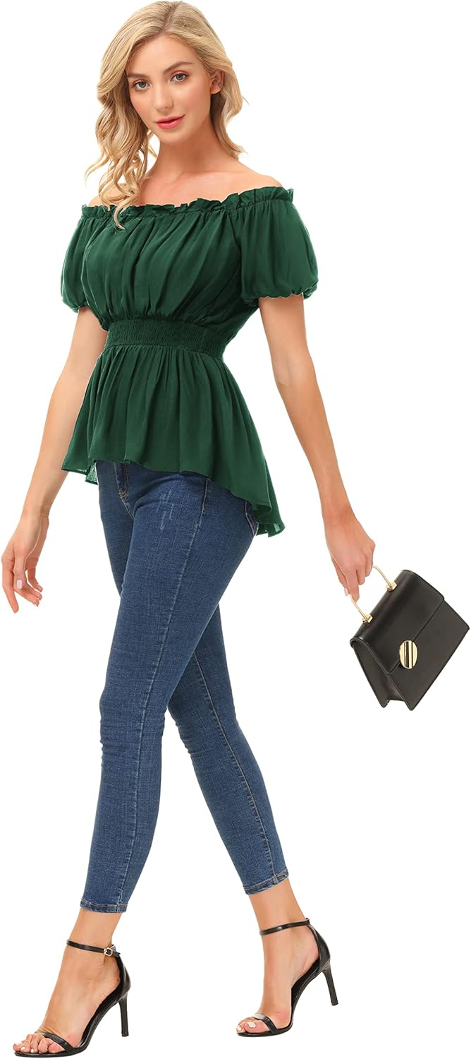 Scarlet Darkness Renaissance Shirt Women Off Shoulder Short Sleeve Tops Summer Peasant Pirate Shirt Peplum Blouse - Image 3