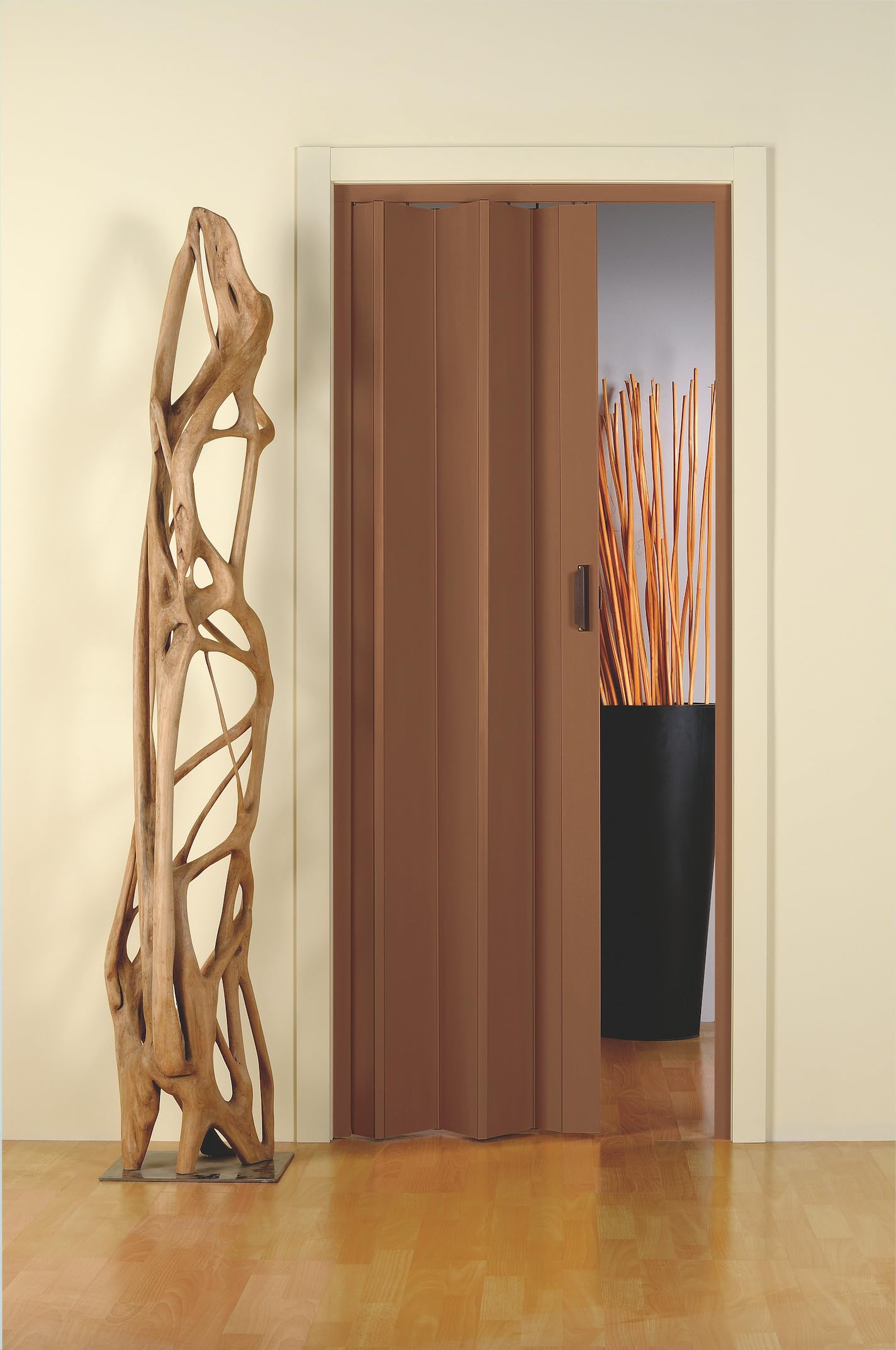 Forte Porta a Soffietto Elly in PVC, Resistente agli urti, Riducibile, Kit completo, L83 x H214, Effetto Legno Noce