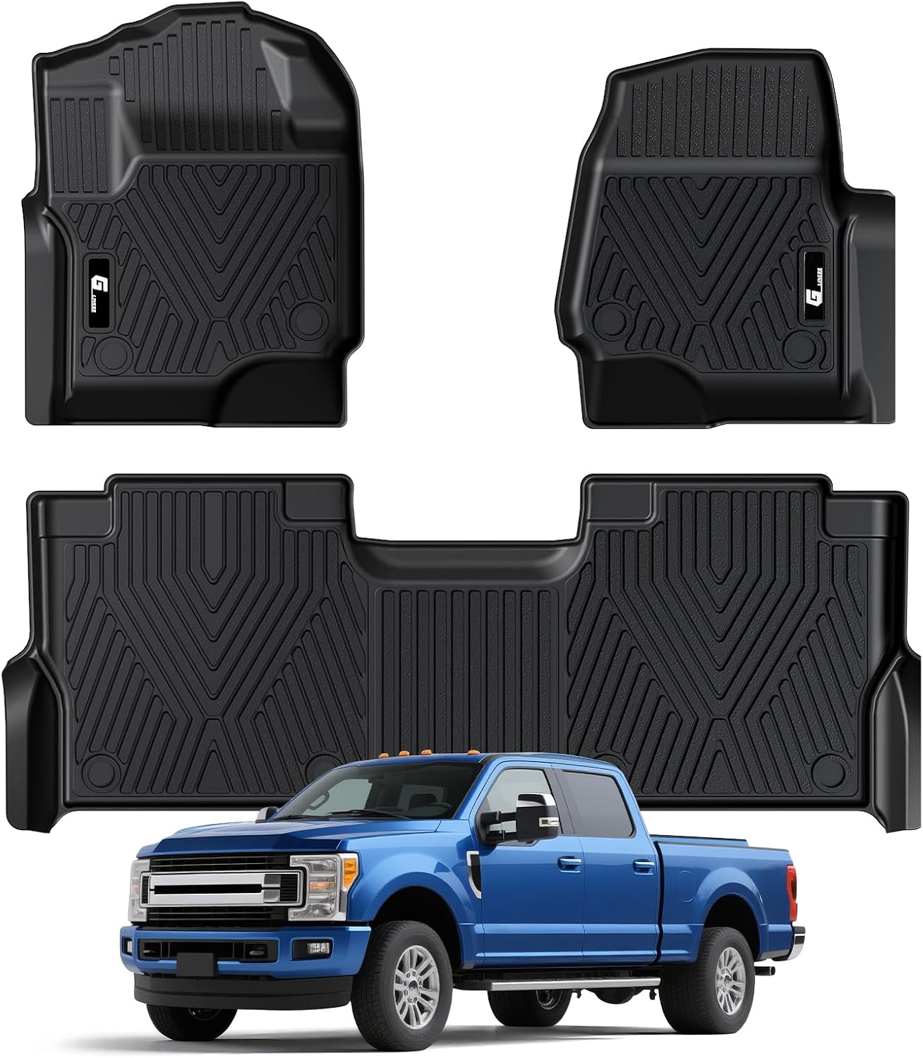All Weather TPE Floor Mats for Ford F-250/F-350 2017-2024 SuperCrew Cab, Front & Rear Row