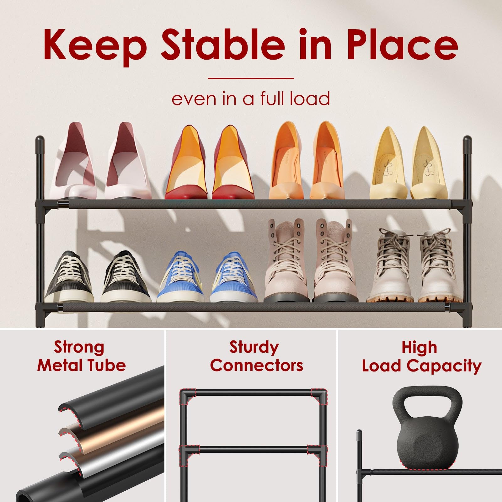 Sakugi Shoe Rack - LARGE Shoe Organizer, 3-Tier Shoe Storage Rack, Sturdy & Durable Shoe Rack for Closet, Garage & Corridor, Stackable Shoe Rack for Entryway, Up to 16 Pairs of Shoes, Black