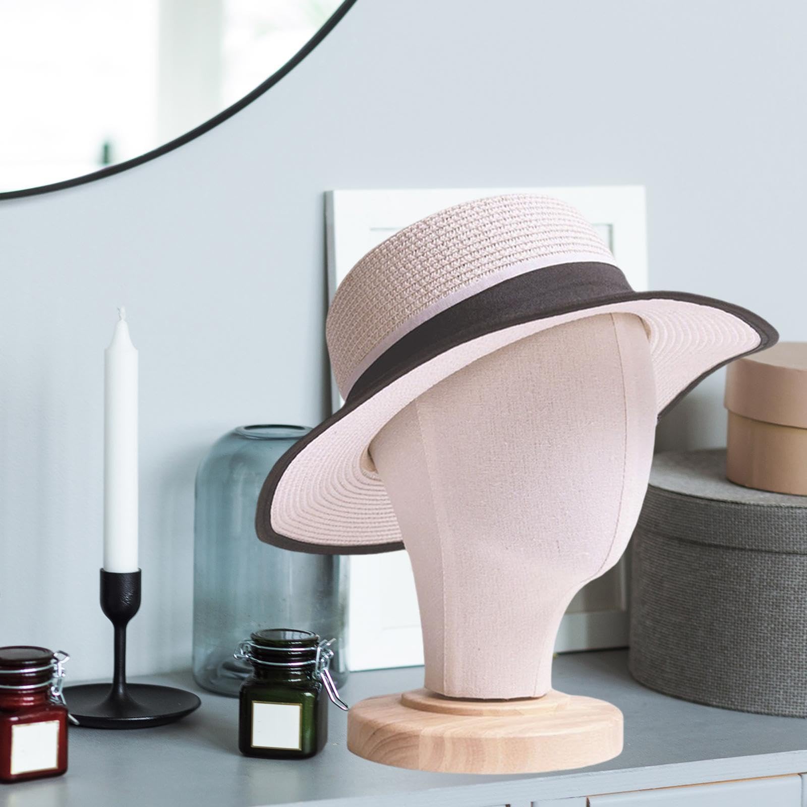 perfk Tête de Mannequin, perruque, postiche polyvalente, 54cm, porte-chapeau, modèle de dôme, tête pour couvre-chef, casquette de, Broches non insérables