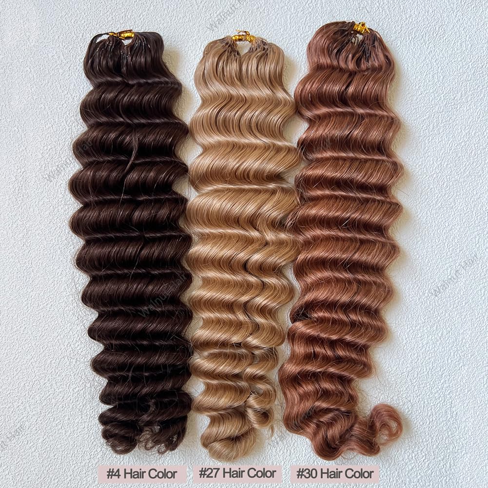 Deep Wave Crochet Human Hair Extensions Brazilian Virgin Feather Human Hair Bundles Pre Separated Braiding Hair Pre Looped for Boho Braids For Black Women Walnut Hair #30 Hair Color 20inch 60g