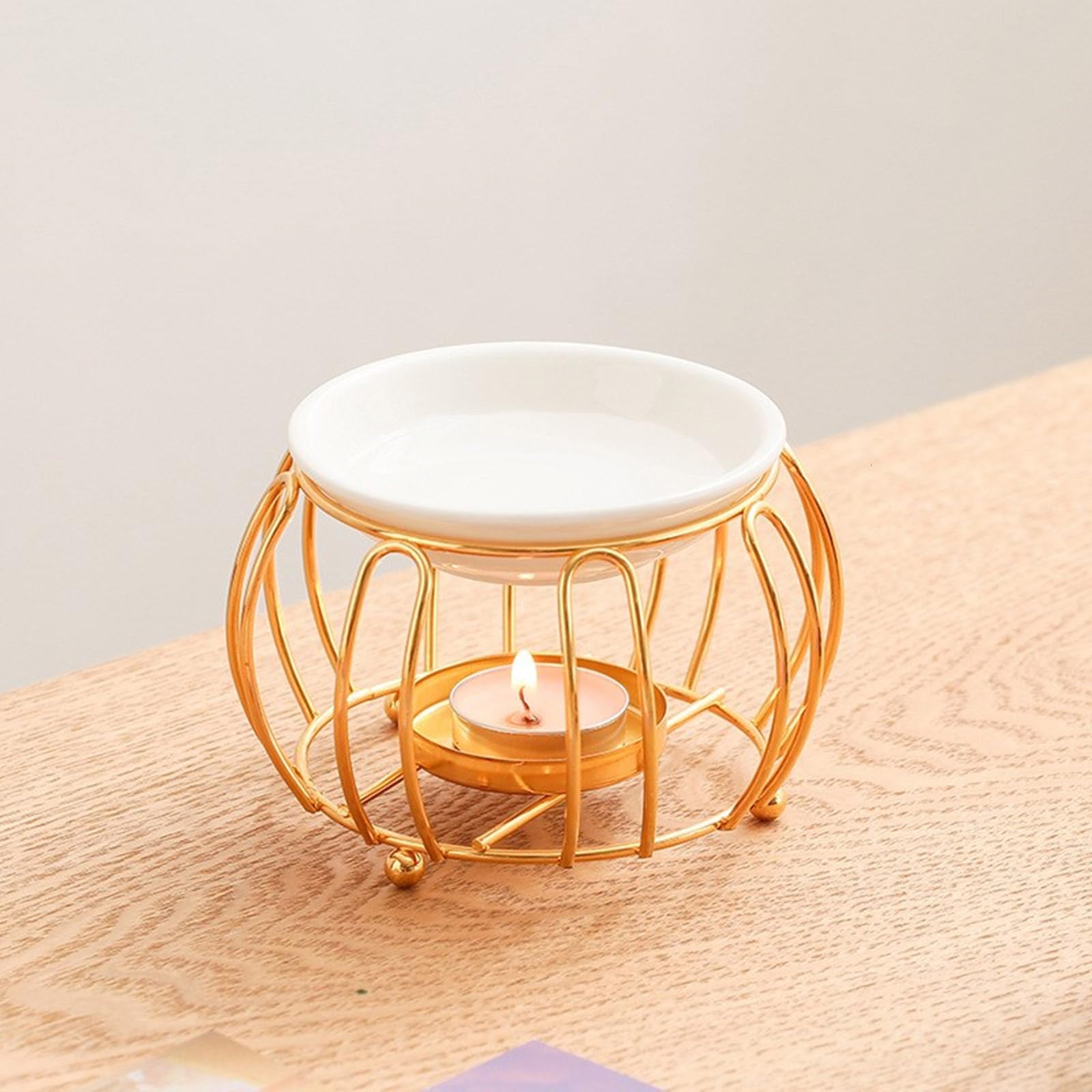 Aromatherapie-Brenner, Keramikschale und Metallschmelzer, ausgehöhlte Kürbisform for Wohndekore(Gold)