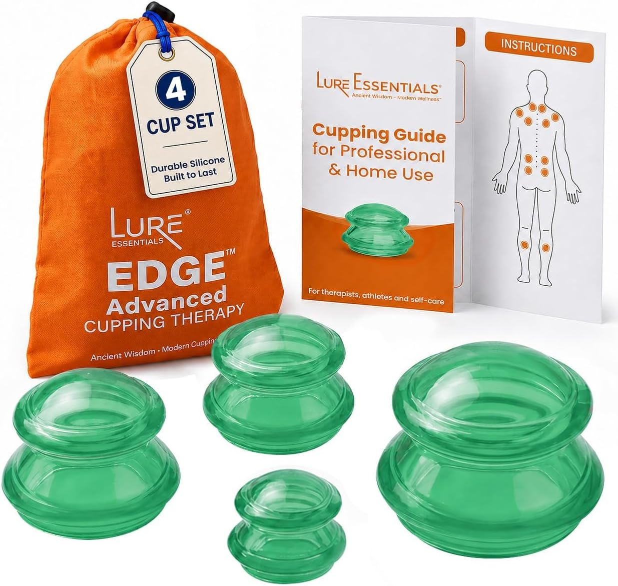 Silicone Cupping Set, Cupping Kit for Massage Therapy and Cellulite, 4 Cups