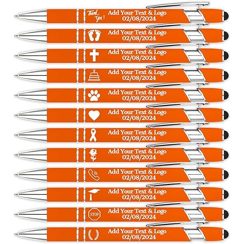 Personalized Pens with Name Logo or Message, Up to 1200 pcs Bulk Custom Metal Ballpoint Pen with Black Ink Customized Gift for Business, Graduation and Promotions (Orange)