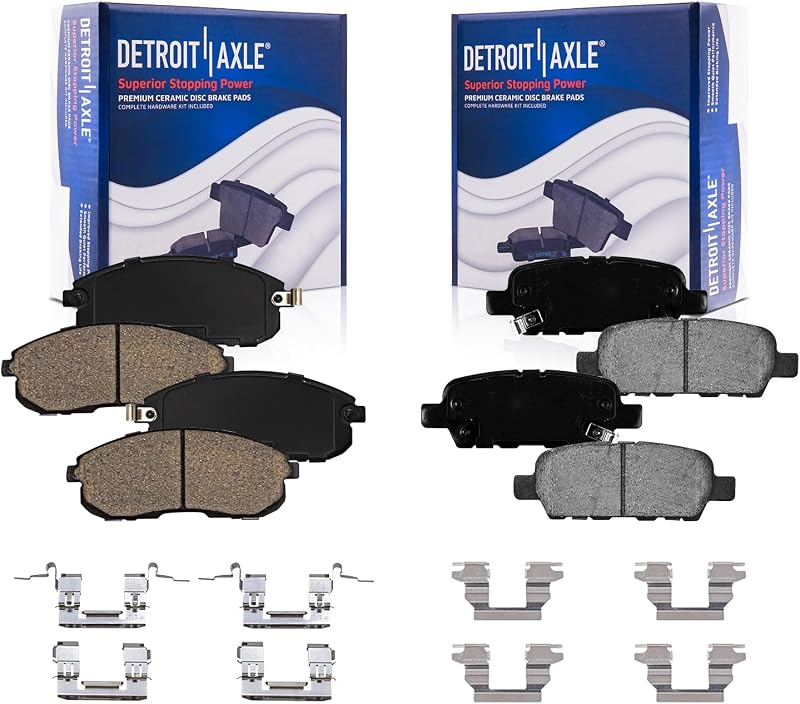 Pastilhas de freio cerâmicas Detroit Axle dianteiras e traseiras para Nissan Altima, Juke e Sentra – Kit com 4 unidades