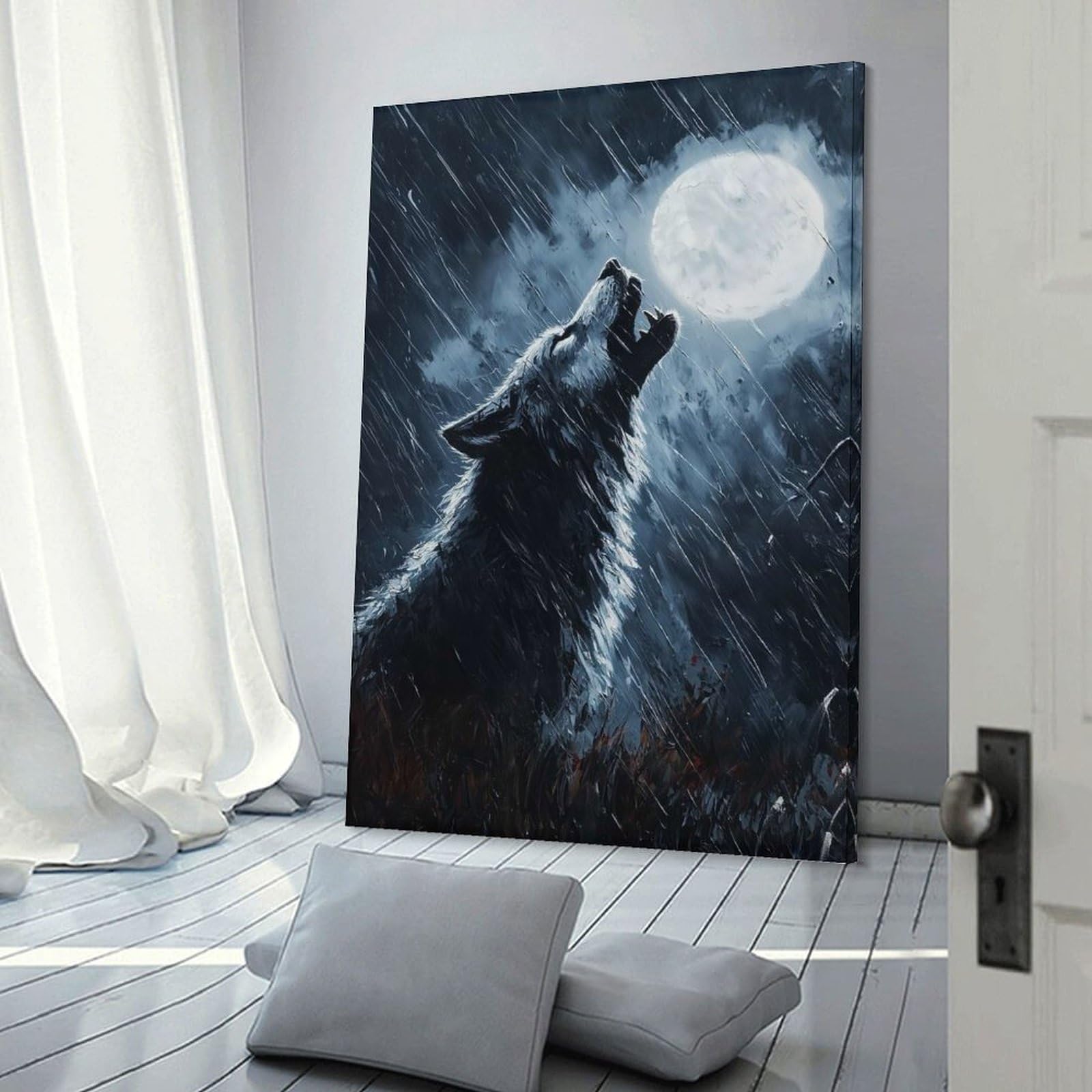 Junmoney Werewolf Howling in Rain Decorative Wall Artwork, 20x30inch(50x75cm), for Home Lounge, Bedroom Or Reading Nook, Eye Catching Artwork for Blank Walls