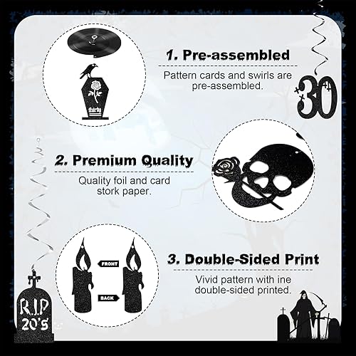 Miniatura 3 de Fuutreo 36 decoraciones de Death to My 20 para cumpleaños de 30 años, diseño de remolinos colgantes de treinta cumpleaños, decoración gótica,