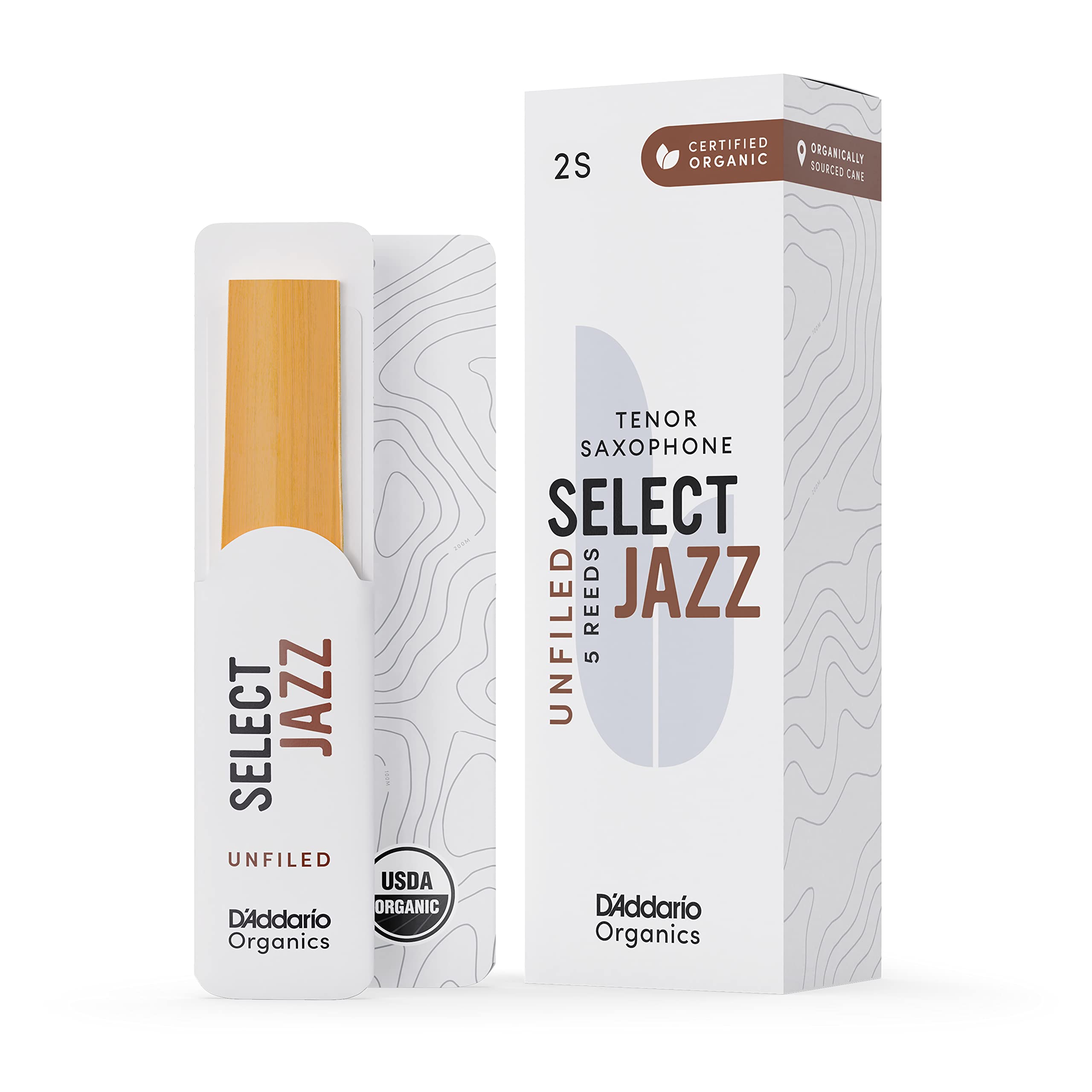 D'Addario Organisch Select Jazz Unfiled Tenor Saxophon-Stimmzungen - Saxophonrohre - Das erste und einzige Bio-Schilfrohr - 2 Weich, 5 Packung