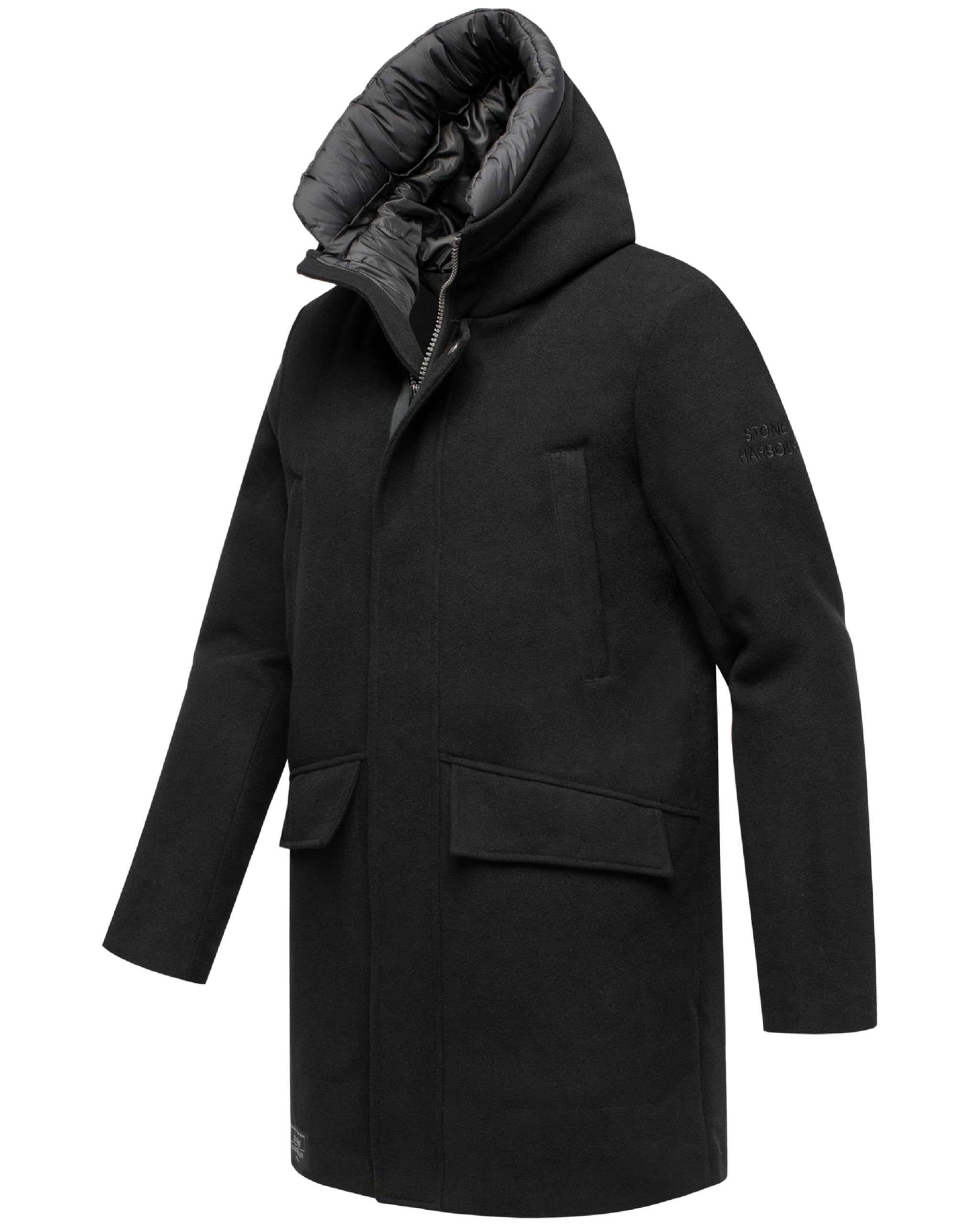 STONE HARBOUR Herren sportlich-eleganter Wintermantel in Wollmantel-Optik mit Brusttaschen und abnehmbarer Kapuzenblende Fenroos XX S-3XL