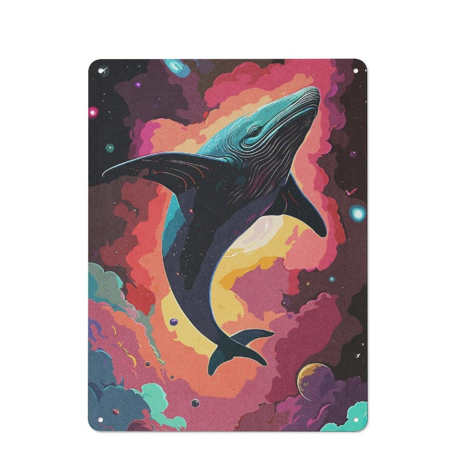 Space Shark Printed Metal Sign 40x30cm for Garage Wall, with Clear Industrial Wall Decor Character