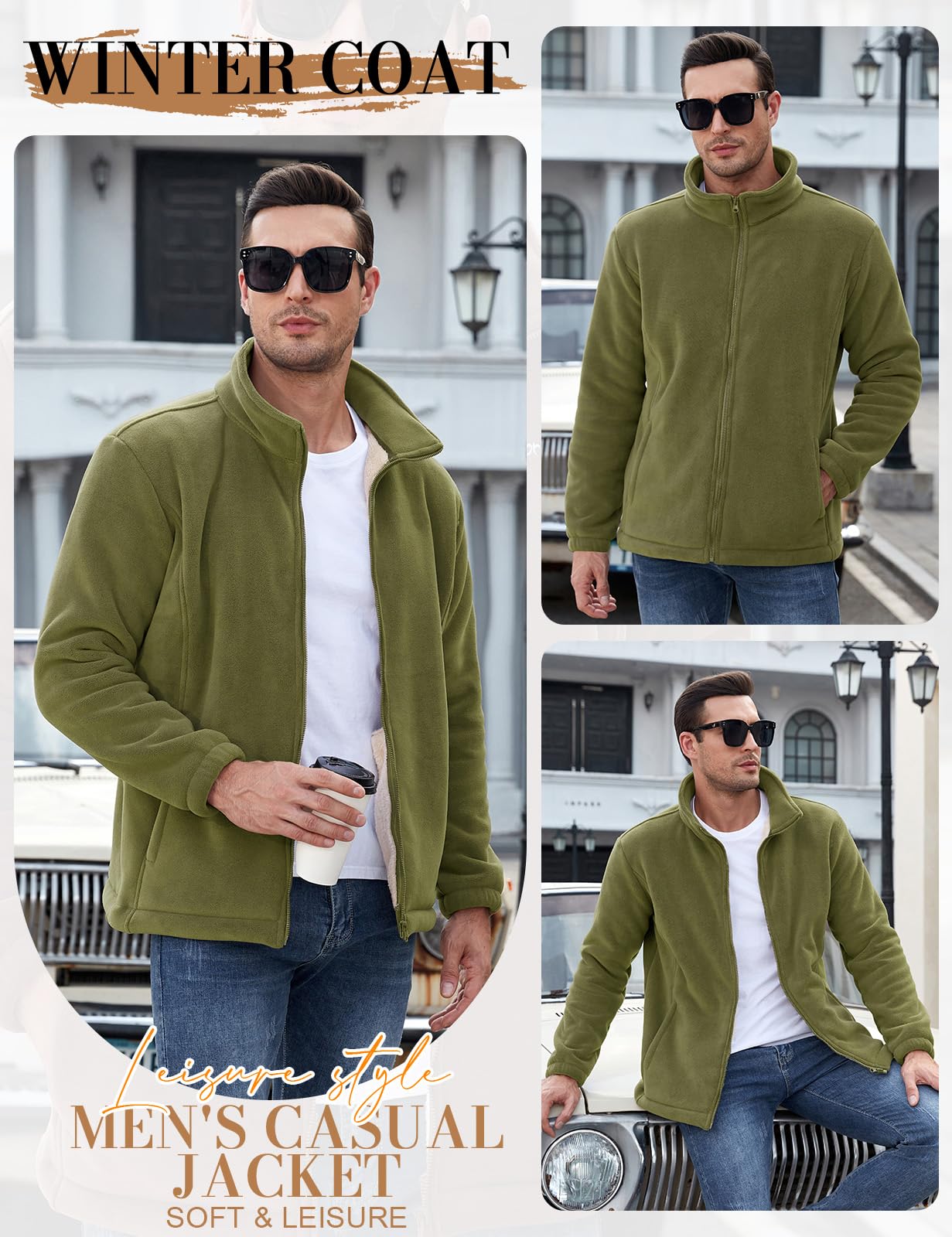 UMIPUBO Veste Polaire Homme Hiver Chaude Zippées Fleece Jacket avec Poches Manteau de Randonnée Sweatshirt Sans Capuche
