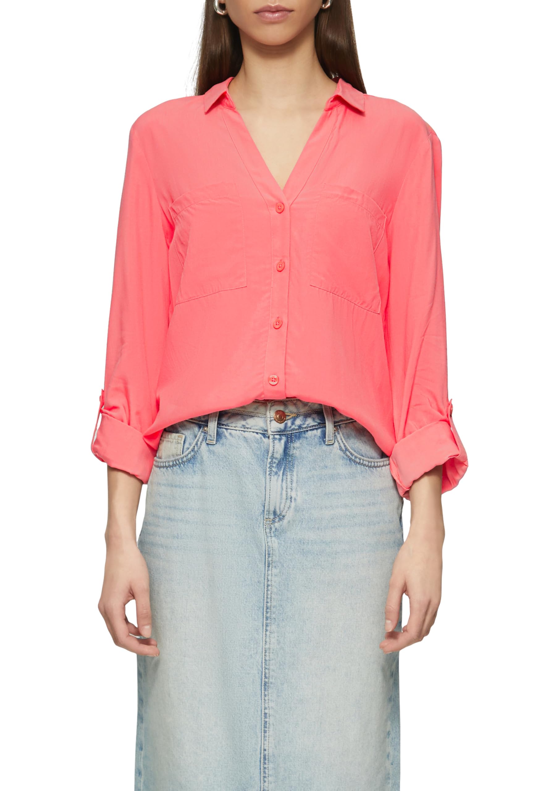 QS Viskosebluse mit Turn-up und aufgesetzten Taschen