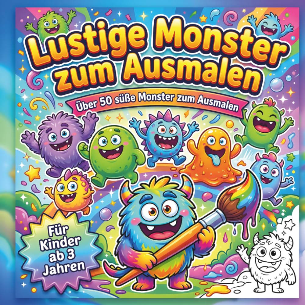 Lustige Monster Ausmalbuch für Kinder ab 3 Jahren: Über 50 süße Monster Motive zum Ausmalen fördert Kreativität Fantasie und spielerisches Lernen