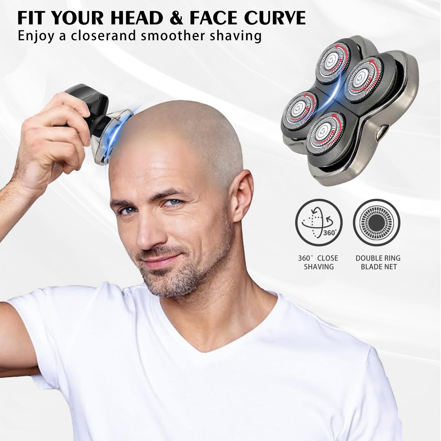 3Pack Pro 4 Shaver Replacement Heads for Skull, Shaver Replacement Blade for Pitbull Gold PRO, Silver PRO, Platinum PRO, Butterfly Kiss PRO Head Shavers, Floating 4 Heads Self-Sharpening Blades