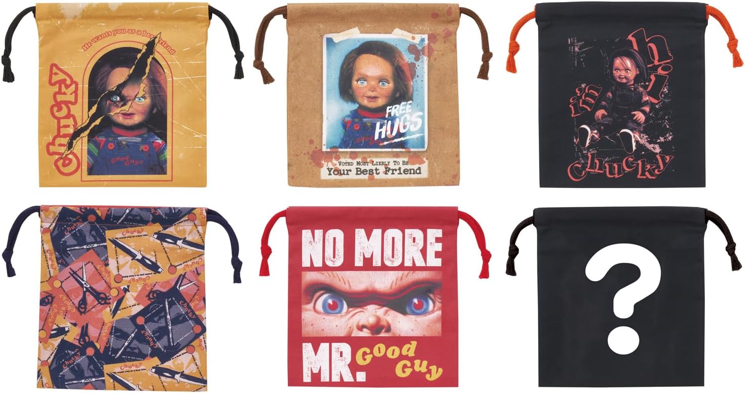 Skater Chucky KBB21B-A Drawstring Lunch Bag, Medium Size, 6 Pieces, 6 Types, Blind Box, Width 6.1 x Height 6.7 inches (15.5 x 17 cm), Made in Japan