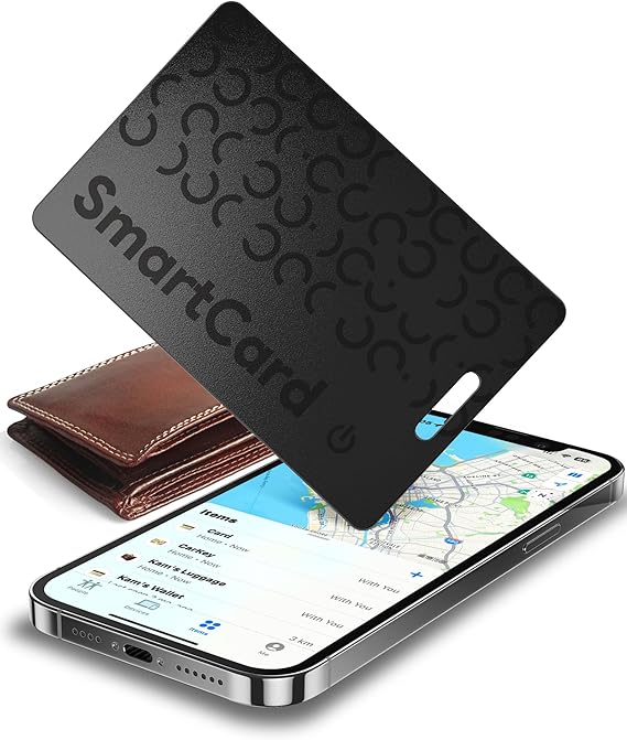 Wallet Tracker Card Air Tracker Tag (iOS Only) - Work with Apple Find My, Rechargeable Slim Bluetooth Tracker Smart Card Wallet Finder, IP68 Waterproof, Item Locator for Luggage Tags, Passports, Purse