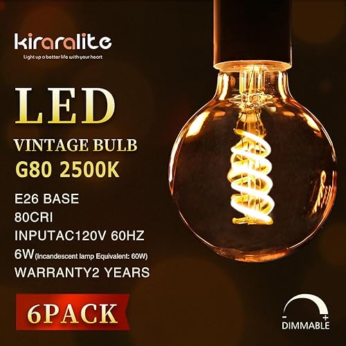 Miniatura 3 de Paquete de 2 bombillas LED regulables de 5 W, bombillas LED Edison CRI95, equivalente a 5 W, 40 vatios, blanco cálido 2700 K, 500 lm, base E26,