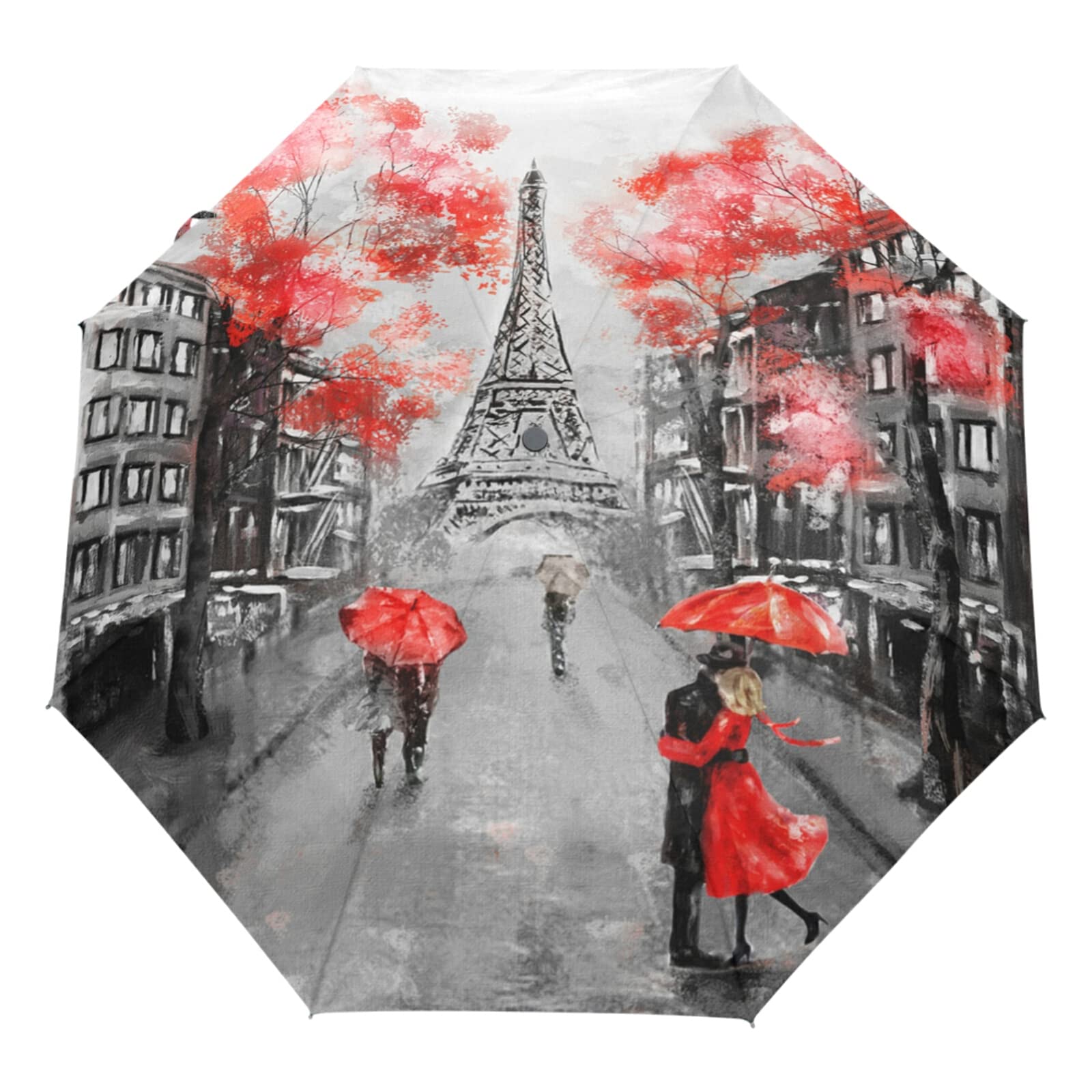 Vdsrup Paris Eiffel Tower Auto Umbrella Open Close Oil Painting Art Anti UV Umbrella Compact Windproof Parasol Umbrellas for Travel Car School Sun Rain