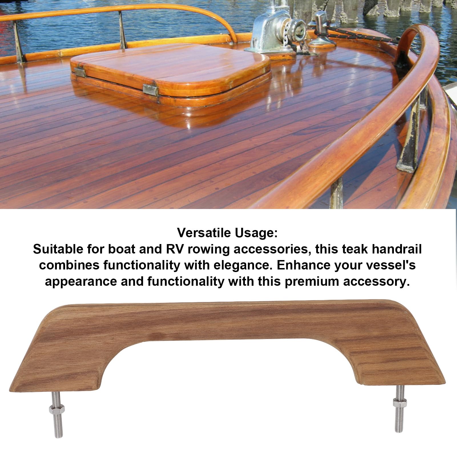 Haofy Teak Holzgriff für Boot, 12-Zoll-Wetterhandlauf mit 2 Bolzen, Marine Wohnmobil Zubehör, Hergestellt aus Teak, Einzigartiges Kornmuster, Lang Anhaltende, Einfache Installation,