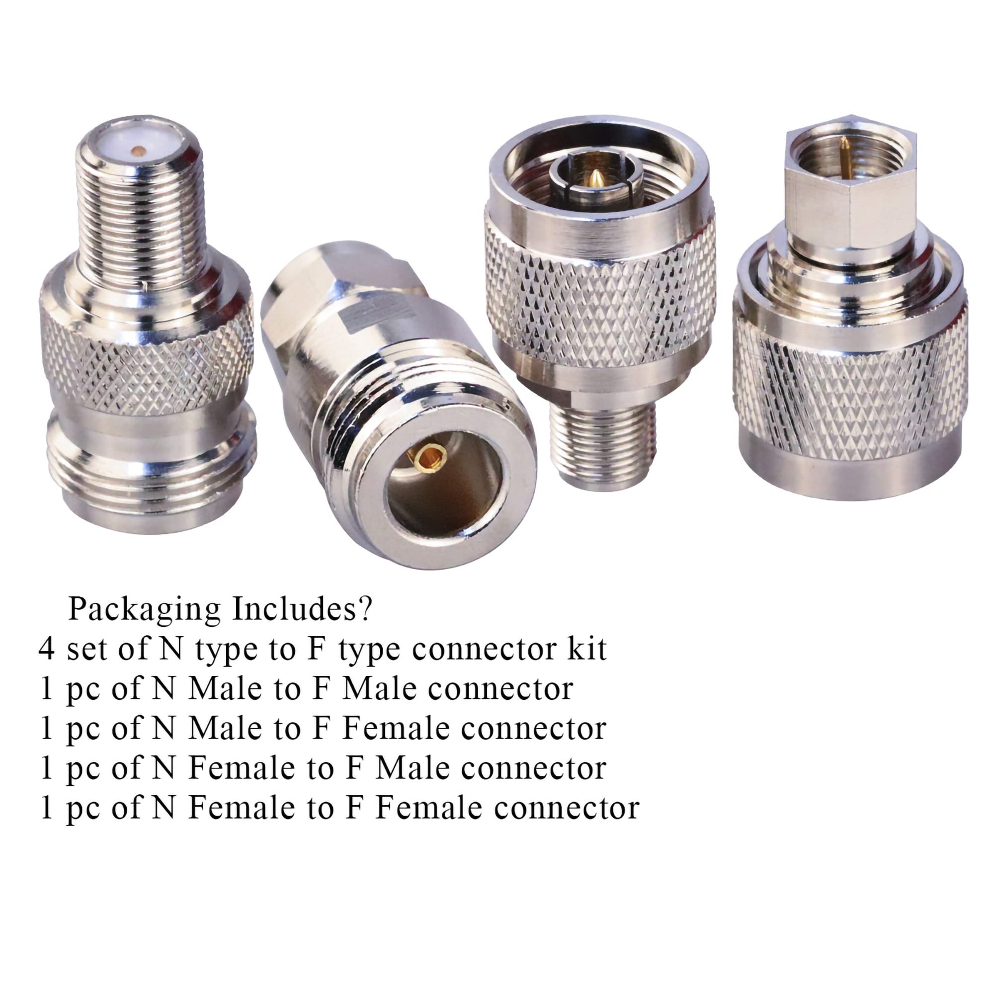 TUOLNK 4 Typ Set N-zu-F-Koax-Adapter-Kit F-Typ Buchse zu N-Typ Stecker Antenne RF-Koaxial-Koax-Adapter für Antennenverlängerungskabel N-Typ-F-Typ HF-Koax-Adapter-Kit