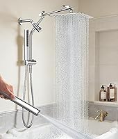Veken 10" All-Metal High-Pressure Rainfall Shower Head with Handheld Combo, Extension Arm, Slide Bar & Power Jet - Chrome