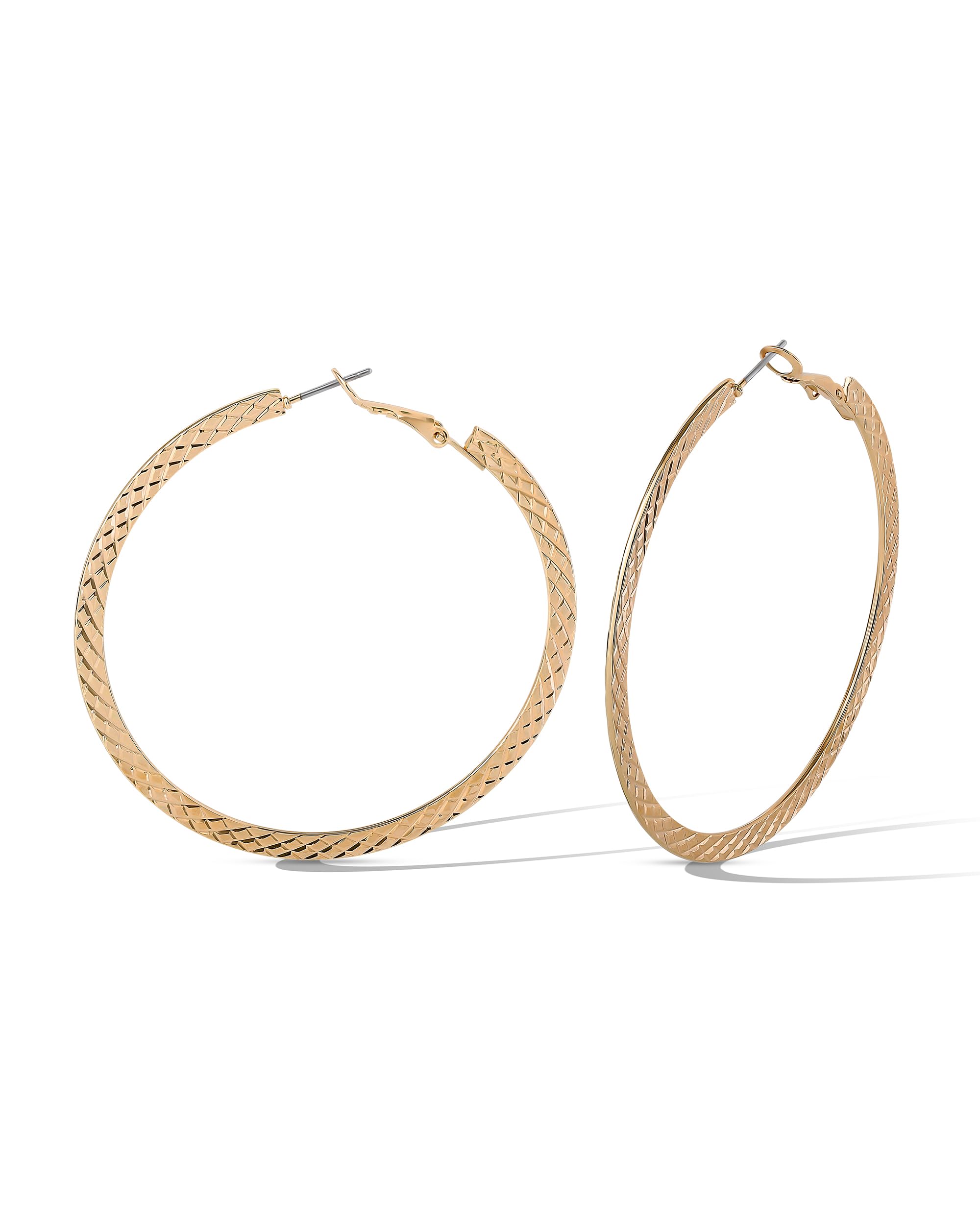 Jessica Simpson Flat Hoop Earrings for Women, Gold-Tone Large Hoops with Omega Back