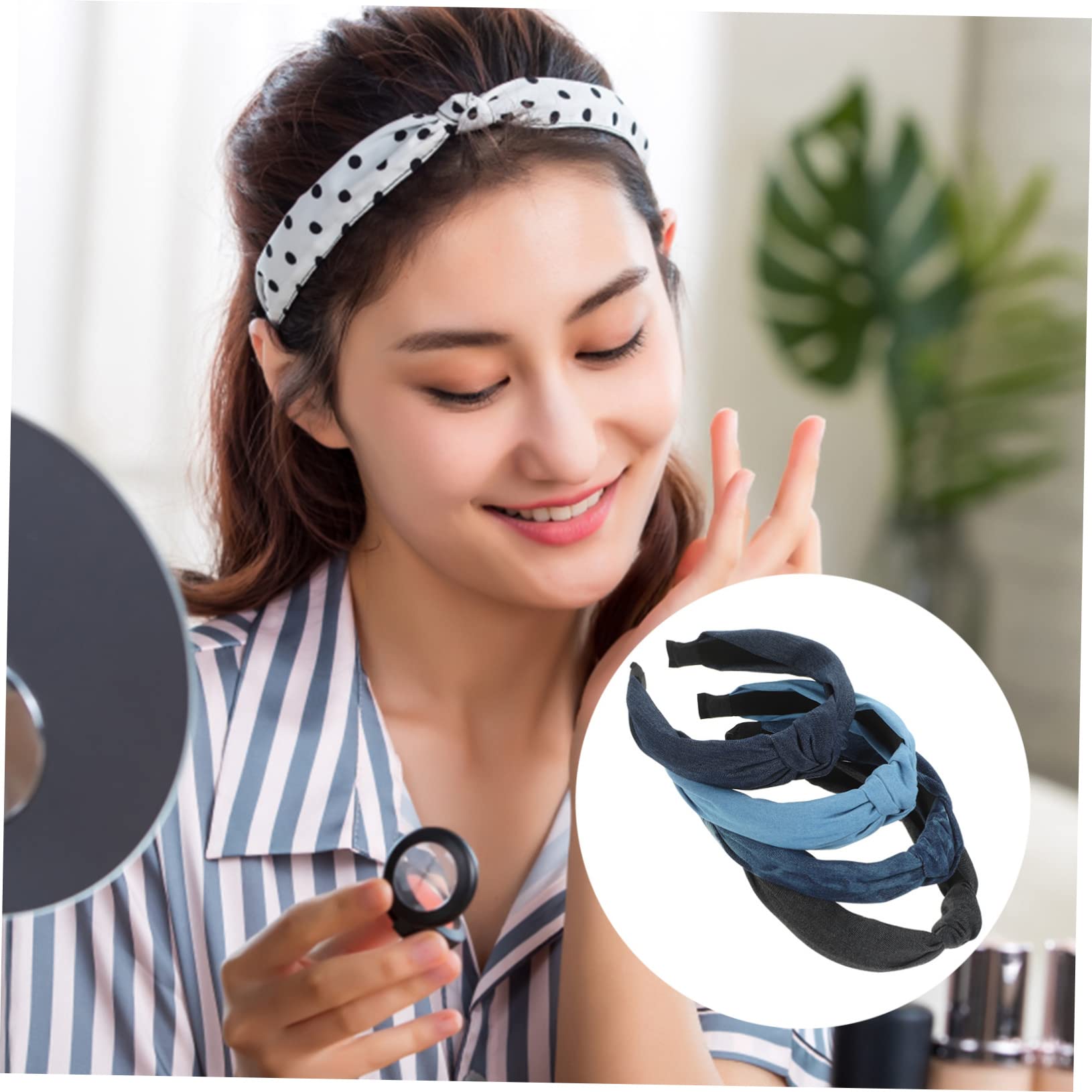 FRCOLOR 8pezzi Fasce Con Nodo Denim Per Donne Accessori Eleganti Per Comodi e Versatili Per Ogni Occasione Per Attività All Aperto e Makeup