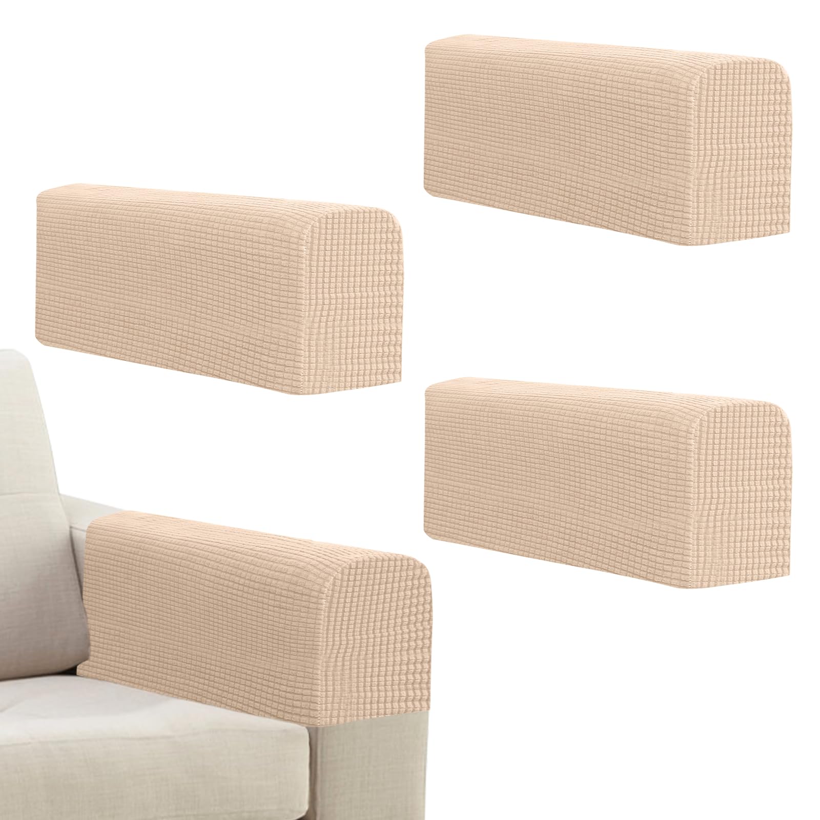 Niuoppy 4Pcs Armchair Covers Protectors Slipcover, Sofa Arm Covers Anti-Slip, Thickened Arm Rest Covers for Sofa, Chair Arm Cover for Sofa Protector Couches Recliner (4*Beige)