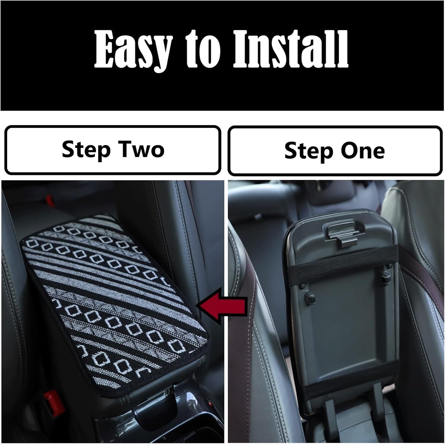 4 Pcs Boho Car Accessories Set with 15 Inch Steering Wheel Cover, Center Console Armrest Seat Box Pad and 2 Seat Belt Shoulder Strap Protector, Universal for Car, Truck & SUV, Black