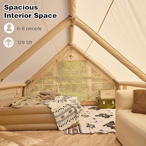 Miniatura 2 de YOLENY Extra Large Inflatable Camping Tent, Glamping Tents Easy Setup 4 Season Waterproof Windproof Outdoor Cotton Tent with Stove Jack & Mesh