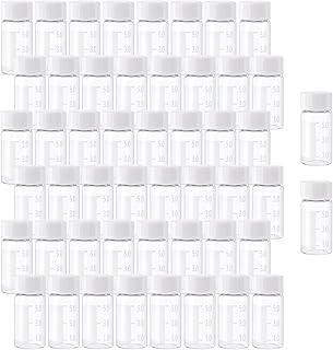 Csfglassbottles 50PCS 5ml (0.17 Oz) Clear Liquid Sampling Sample with Scale and Write Patch White Screwcap Glass Bottles Vials for Chemistry Lab Chemicals