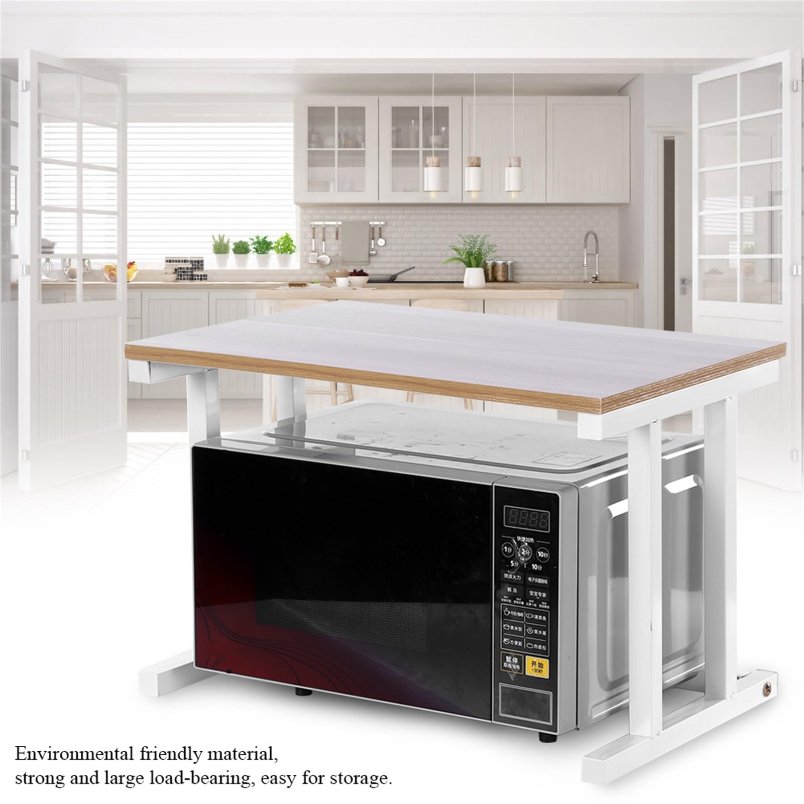 Dioche Mensola per forno a microonde, pittura in ferro inox + pannello ecologico, tostapane da cucina, tostapane da cucina, griglia per risparmio di spazio, 57 x 38 x 35 cm (bianco)