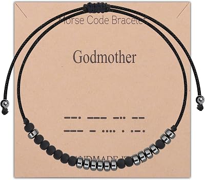 FEELMEM Godmother Morse Code Bracelet,Goddaughter Morse Code Bracelet,Baptism Gift for Godmothers/Goddaughters