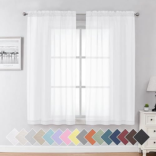 Aiyufeng 2 cortinas traslúcidas blancas de 63 pulgadas de largo cortina de cocina filtrante de luz para ventana pequeña bolsillo superior de gasa