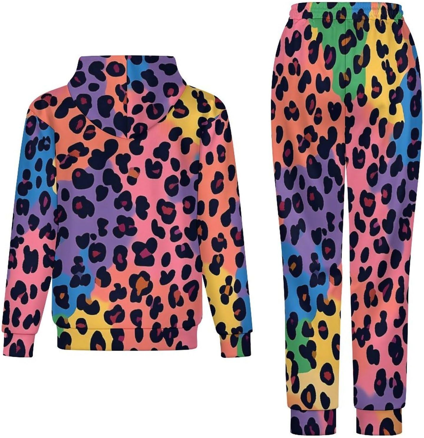 Rainbow Leopard Animal Print Men's Hooded Set Casual 2 Pieces Suits Pullover Tracksuit Hoodies And Sweatpants