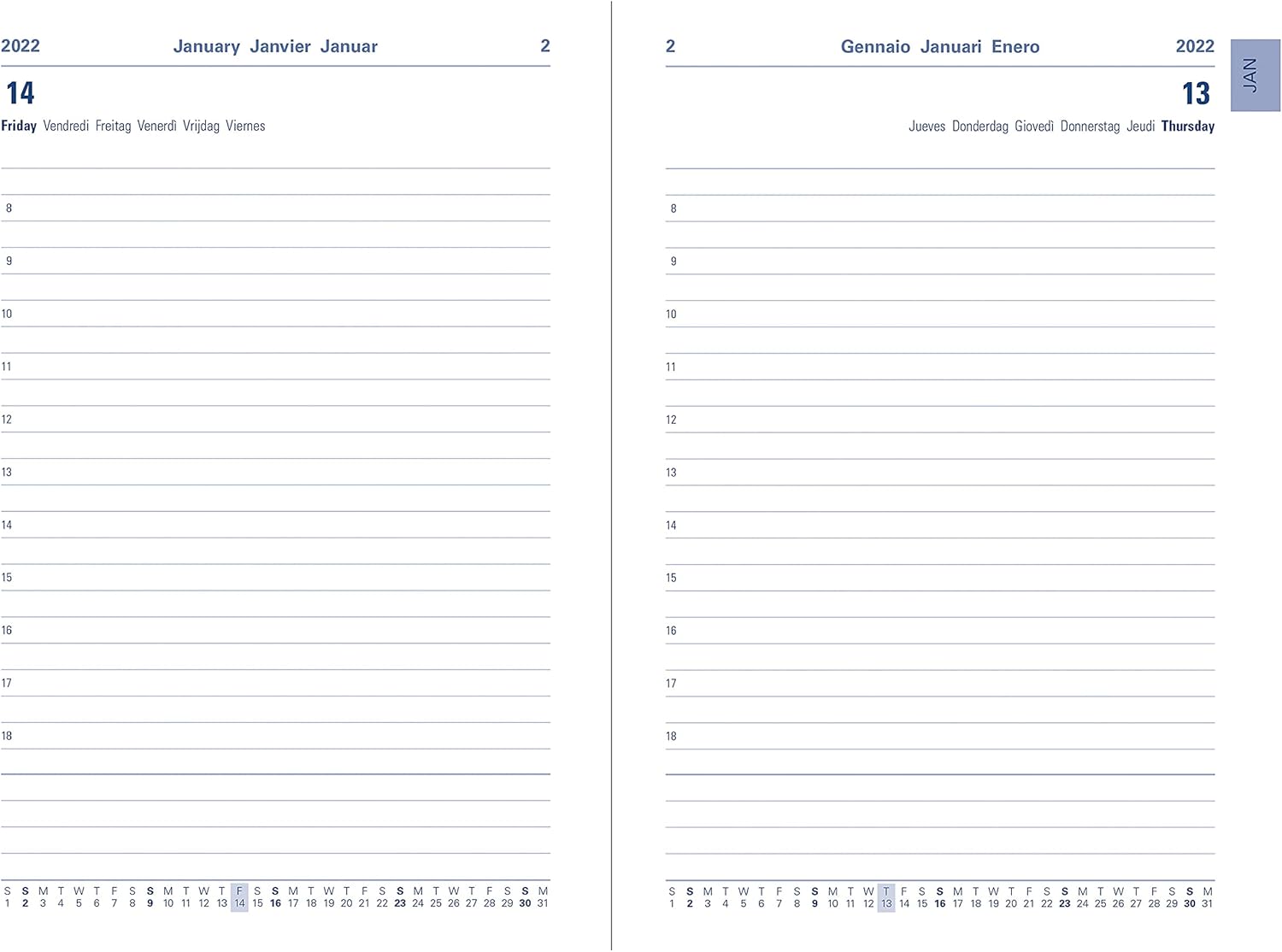 Letts of London Verona A5 day to a page with appointments and planners 2022 diary - pink, (22-080451)