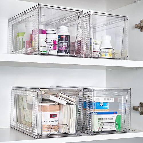 Miniatura 7 de JollyPack Paquete de 2 cajones de almacenamiento apilables transparentes, fáciles de montar, organizadores de baño multiusos y almacenamiento,