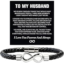 To My Husband Bracelet, Love You Forever My Man Infinity Leather Bracelets for Man Stainless Steel Unique Birthday for Him