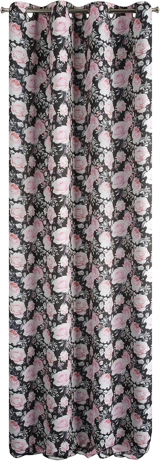 Eurofirany Bellis Blackout Curtain with Eyelets Flower Pattern Trendy Elegant Bedroom Living Room Graphite + Pink 135 x 250 cm - Image 4