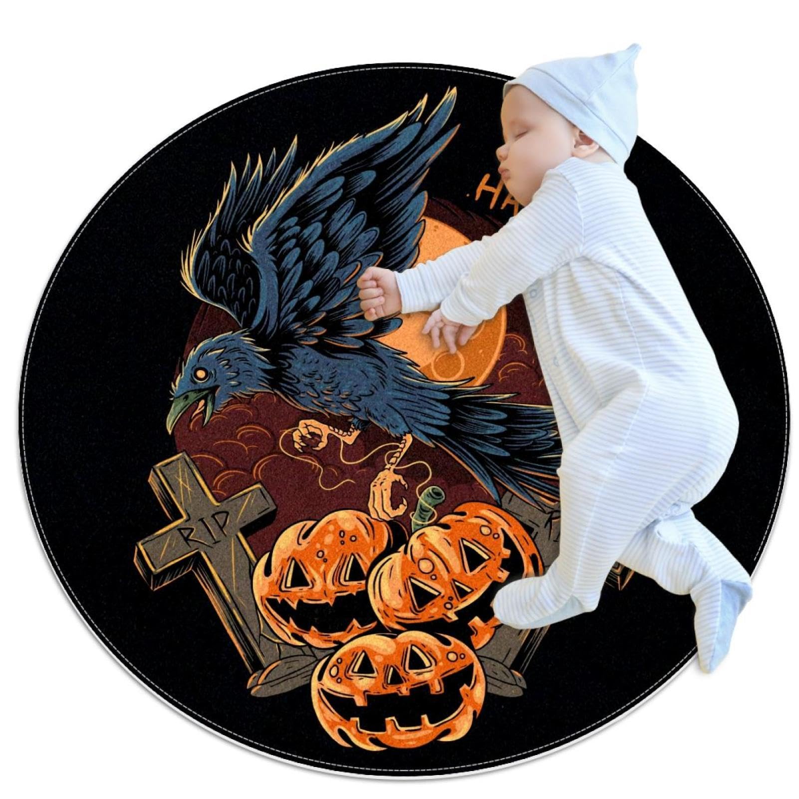 Tapis de salle de bain Halloween corbeau déco automnale pour chambre