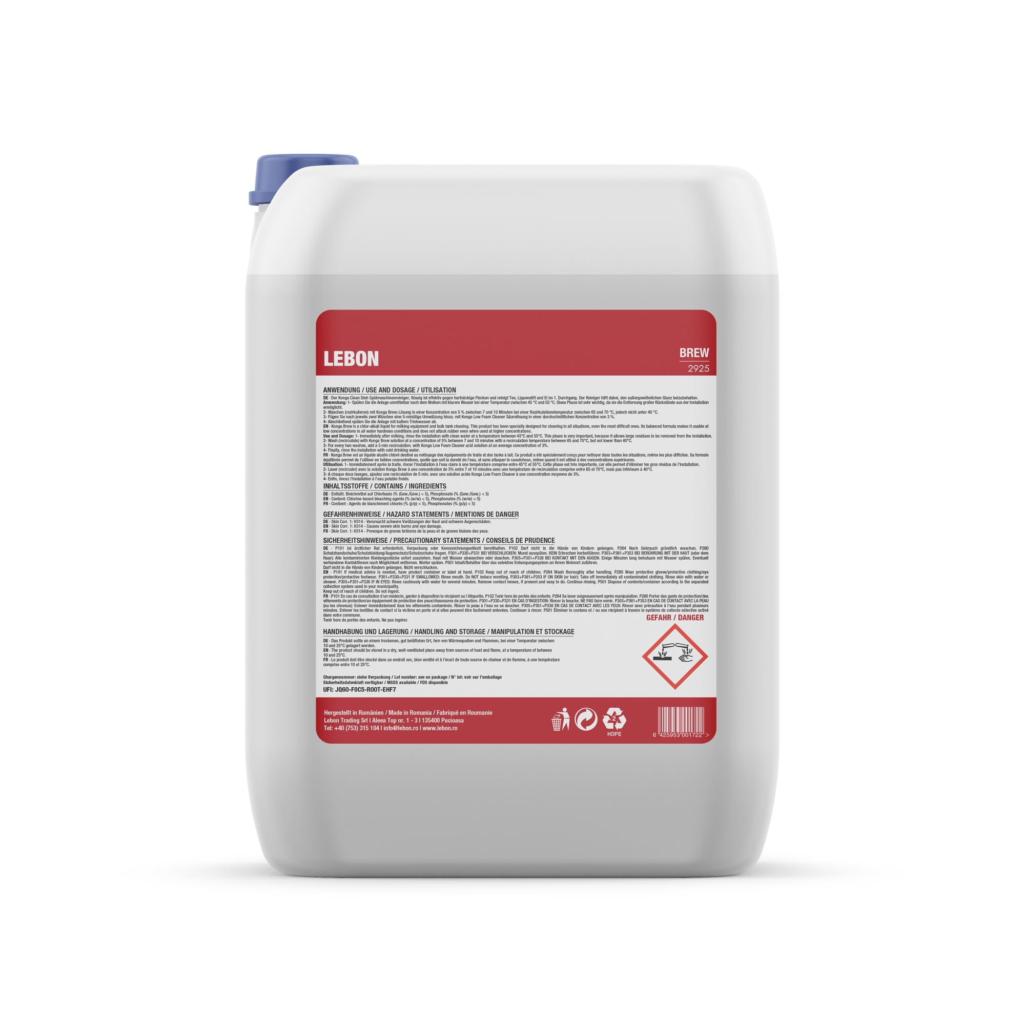 Konga Brew - Professionelles Reinigungsmittel für CIP-Systeme, Brauereien und Lebensmittelindustrie | Alkalischer Reiniger | Entfernt Fette, Proteine und organische Ablagerungen (20 L)