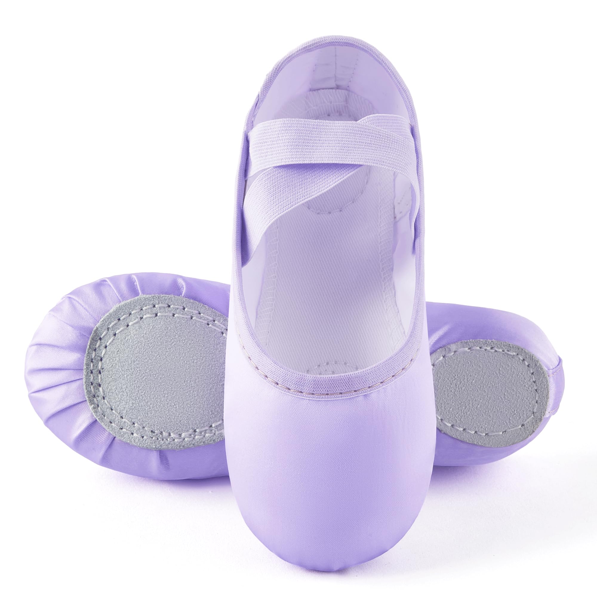 TRIPLE DEER Ballet Shoes for Girls, Plush Satin Dance Practice Slippers Split Soft Leather Flat Sole Yoga Gymnastics Shoes (Toddler/Little/Big Kid) Purple