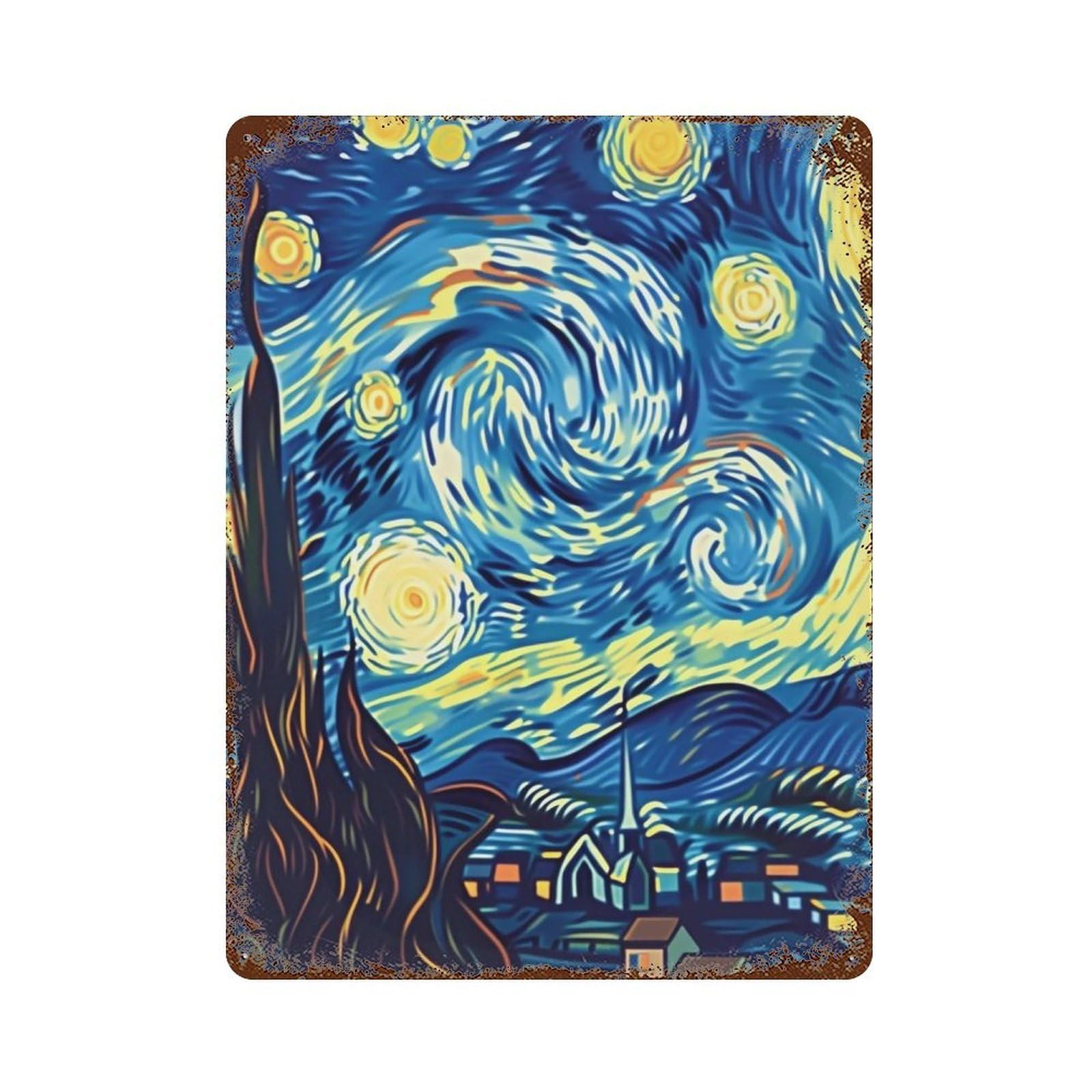 YHGERTKU Cartoon Starry Night 01 Wall Art Retro Iron Vintage Metal Tin Sign Poster Modern Decor for Living Rooms Gift 40x30cm