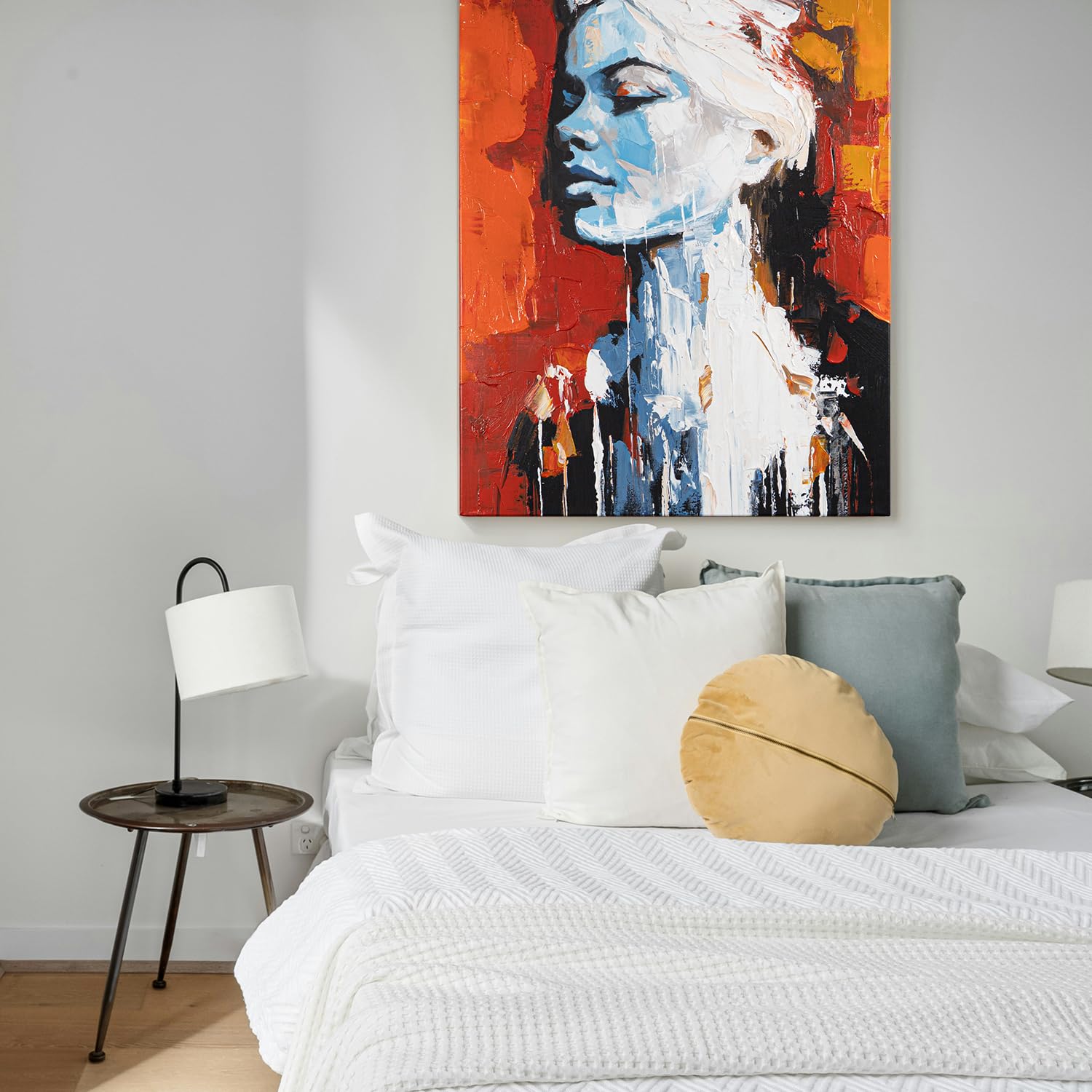 AUREDAS Handgemaltes Acrylgemälde 60x80 cm – abstraktes Frauenportrait in Schwarz, Rot & Orange – Hochformat auf Baumwollleinwand ohne Schattenfugenrahmen – Atalantum