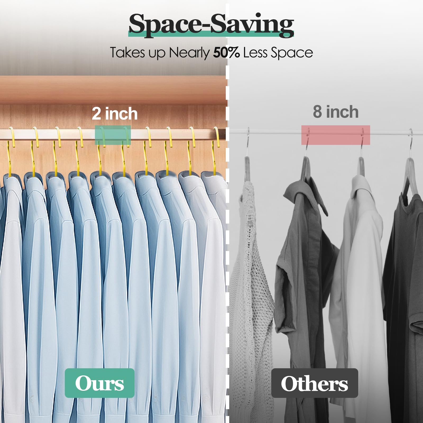 Gold Wire Metal Hangers Bulk  with Notches for Standard Size Coats, Shirts, Suits, Pants, Dresses, Durable, Heavy Duty, Space Saving