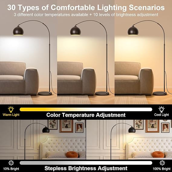 Black Minimalism Arc Floor Lamps with 12W LED Remote Dimming