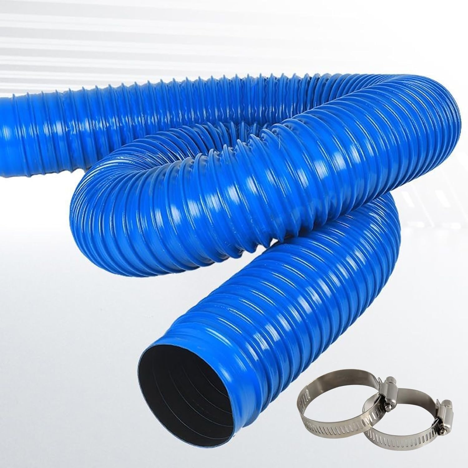 Flexible Ventilation Duct Blue Color Expandable Hose with Clamps, PVC Dust Collection Hose for Wet/Dry Shop Vacuums(L 4m/13 Ft,70MM/2.75 in)