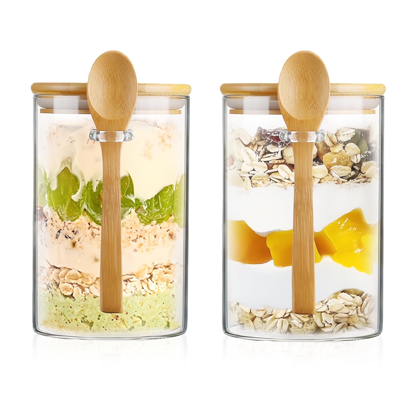 Weeloo Transparent Overnight Oats Jar, 2Pcs Overnight Oats Container With Lids & Spoons, Glass Jars For Yogurt Fruit Nut Cereal Salad Dessert Pudding